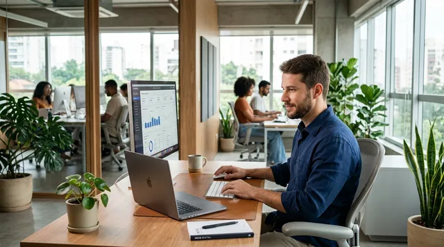 Especialista da Say acompanhando dashboard de tráfego pago e CRM